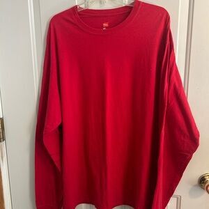 Hanes Red Long Sleeve Tee Classic Crew Neck
